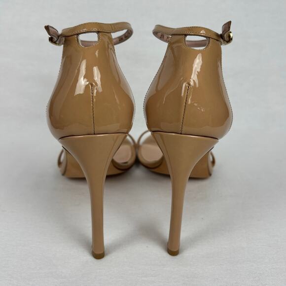 Stuart Weitzman Nudistsong Stiletto Ankle Wrap patent Leather Heels 8.5 Nude - Picture 4 of 12